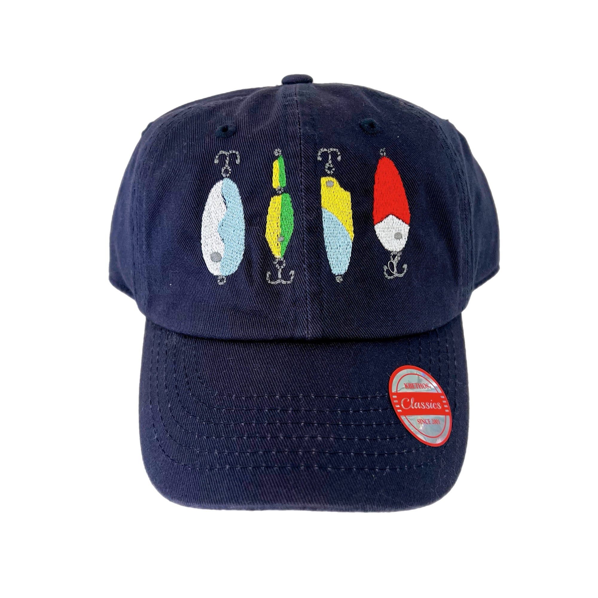 Kids Embroidered Baseball Hat | Fishing Lures | Navy