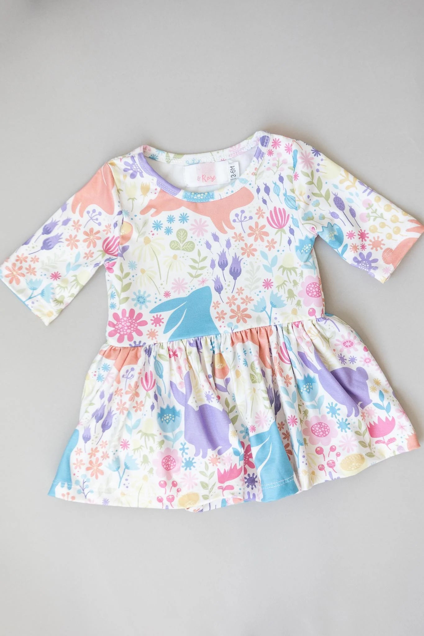 Pastel Floral Bunnies Twirl Skirted Bodysuit