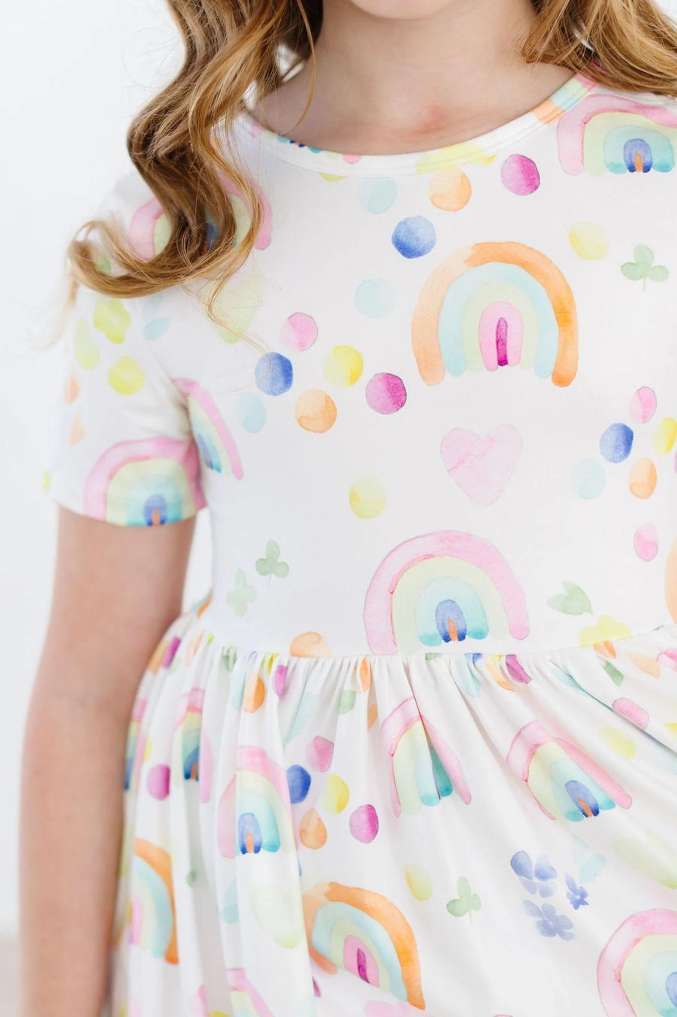 Watercolor Rainbows Short Sleeve Pocket Twirl Dress