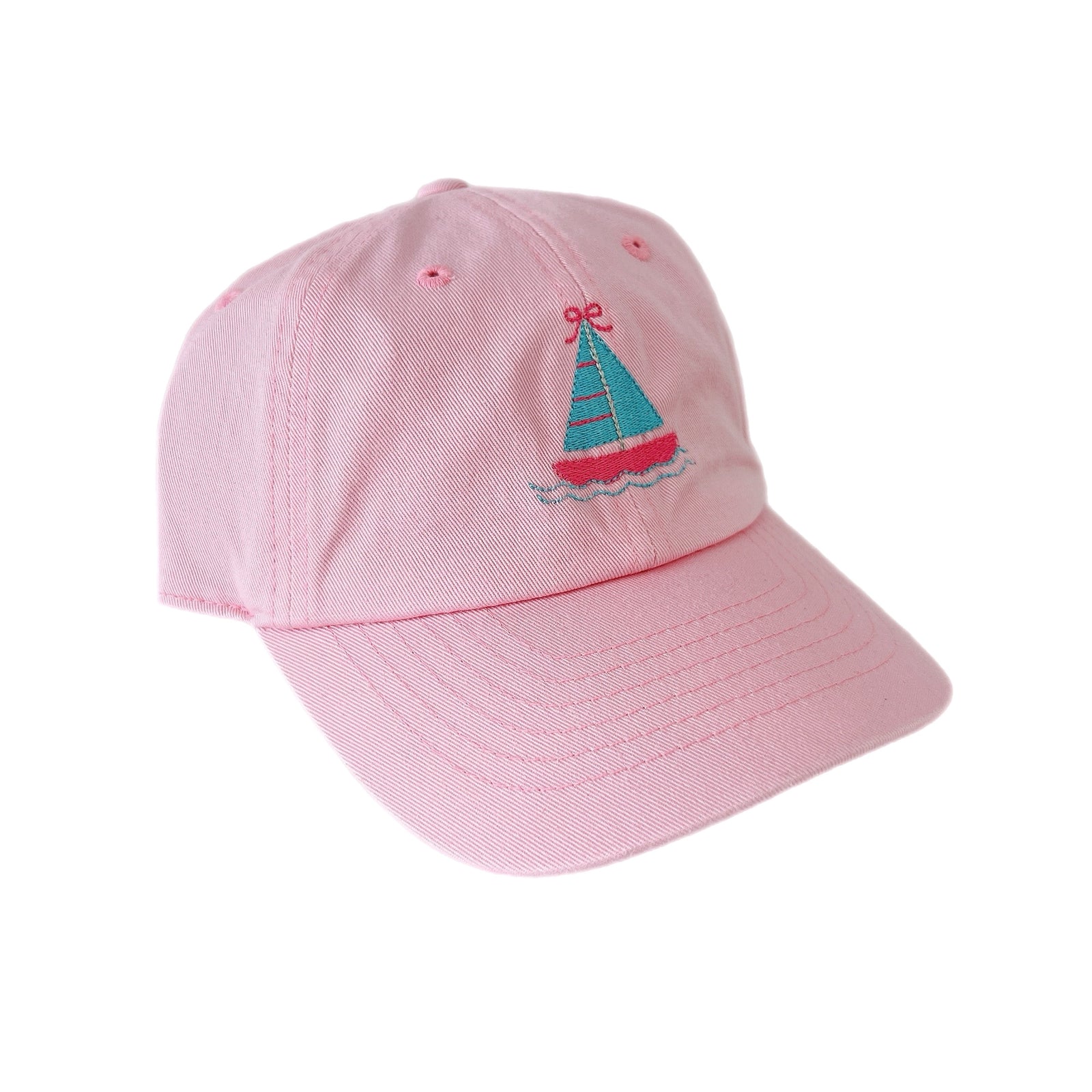 Kids Embroidered Baseball Hat | Summer Sailboat | Light Pink