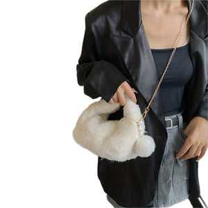 Faux Fur Crossbody Handbag | White
