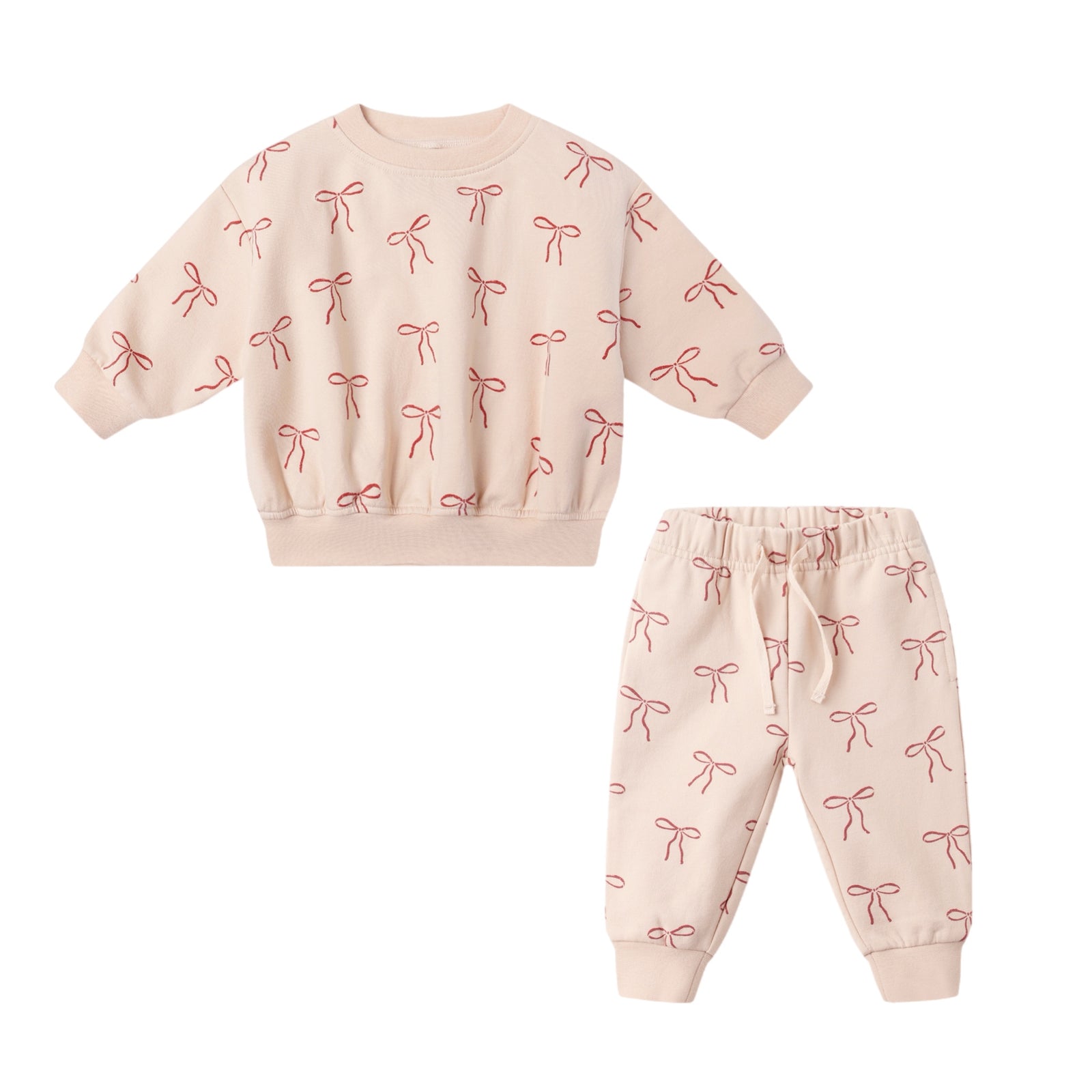 Relaxed Fleece Sweat Set | Red Bows