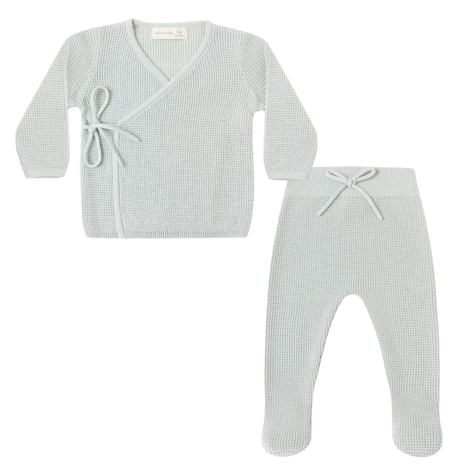 Knit Wrap Top + Footed Pant Set | Ice Blue
