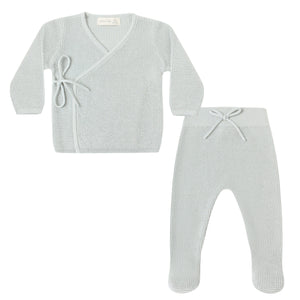 Knit Wrap Top + Footed Pant Set | Ice Blue