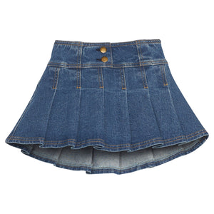 Pleated Mini Skort | Denim