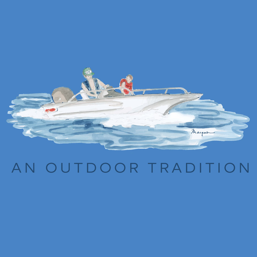 Pro Performance Fishing Tee | Marina Blue Father Son Fishing Boat