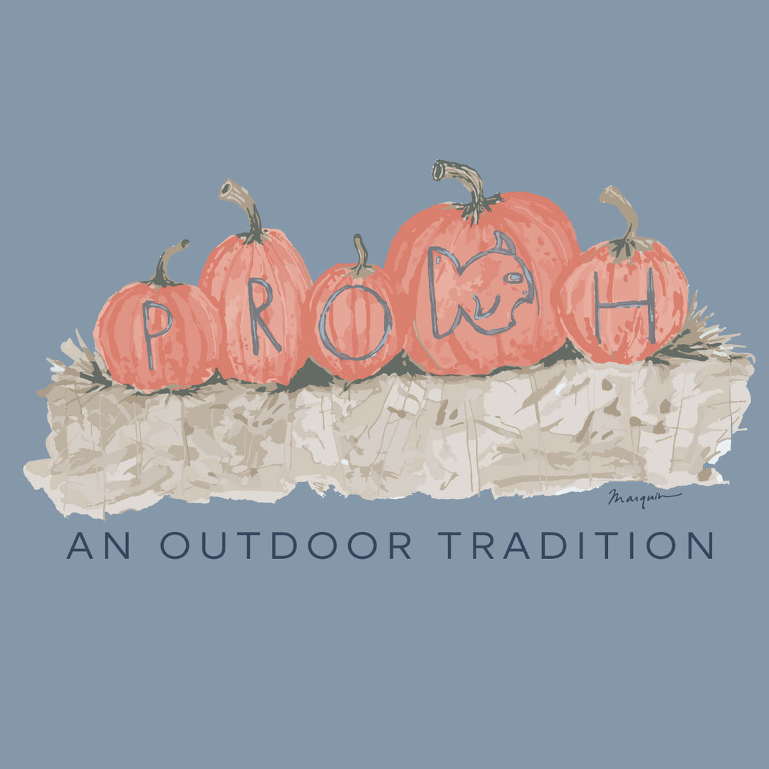 Long Sleeve Blue Gray Cotton T-shirt | Pumpkin Harvest Fall Festival