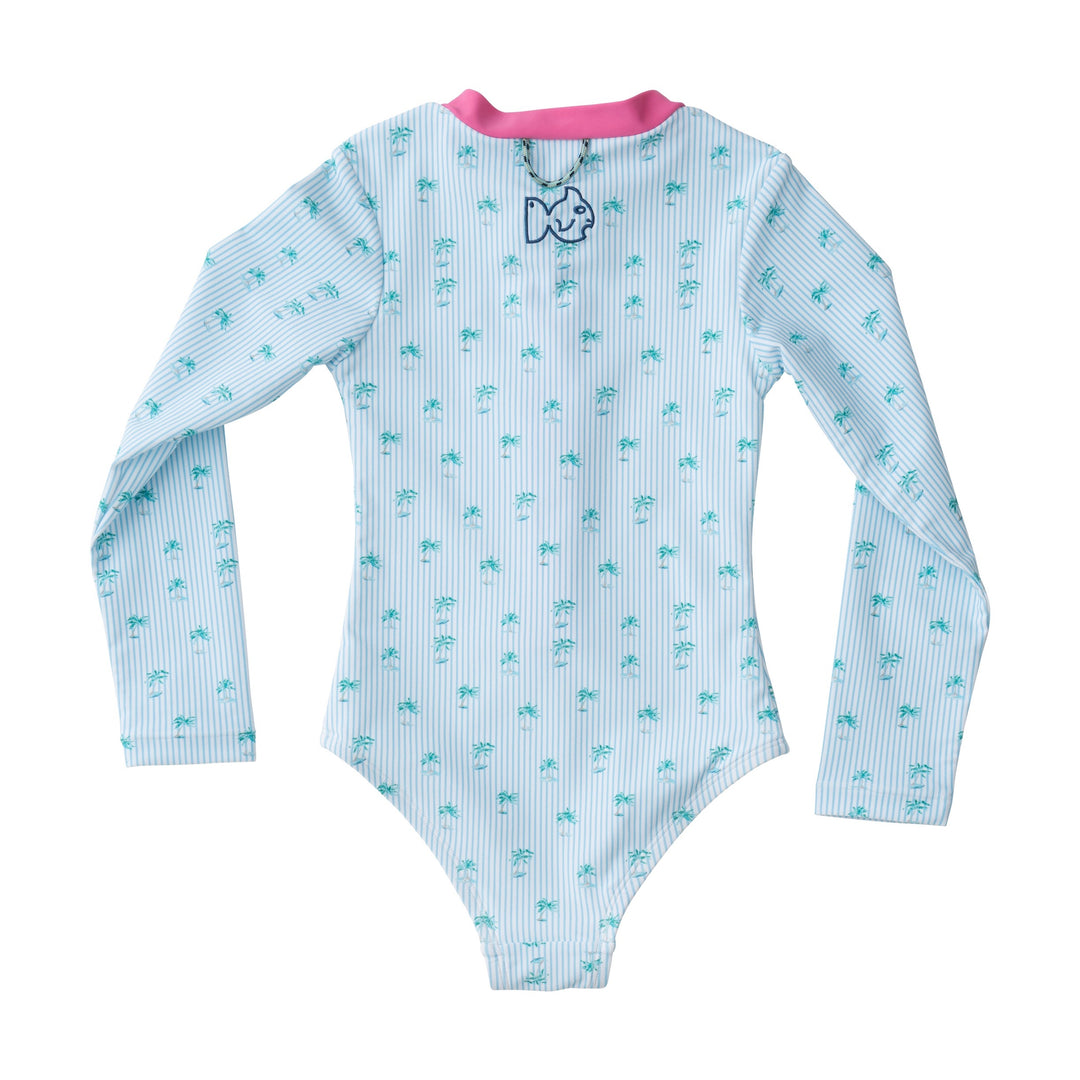 Surf and Turf One Piece Swimsuit | Palm Tree Stripe Print