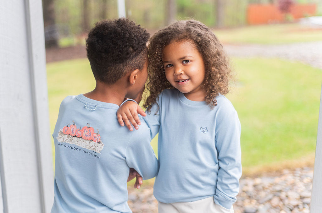 Long Sleeve Blue Gray Cotton T-shirt | Pumpkin Harvest Fall Festival