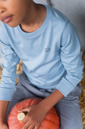 Long Sleeve Blue Gray Cotton T-shirt | Pumpkin Harvest Fall Festival