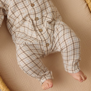 Pocketed Woven Jumpsuit | Blue Plaid