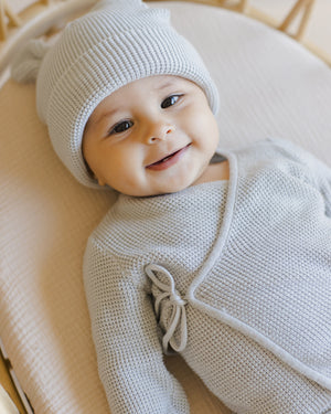 Knit Wrap Top + Footed Pant Set | Ice Blue