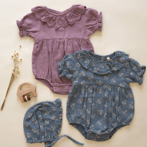 Collared Romper | Blue Floral