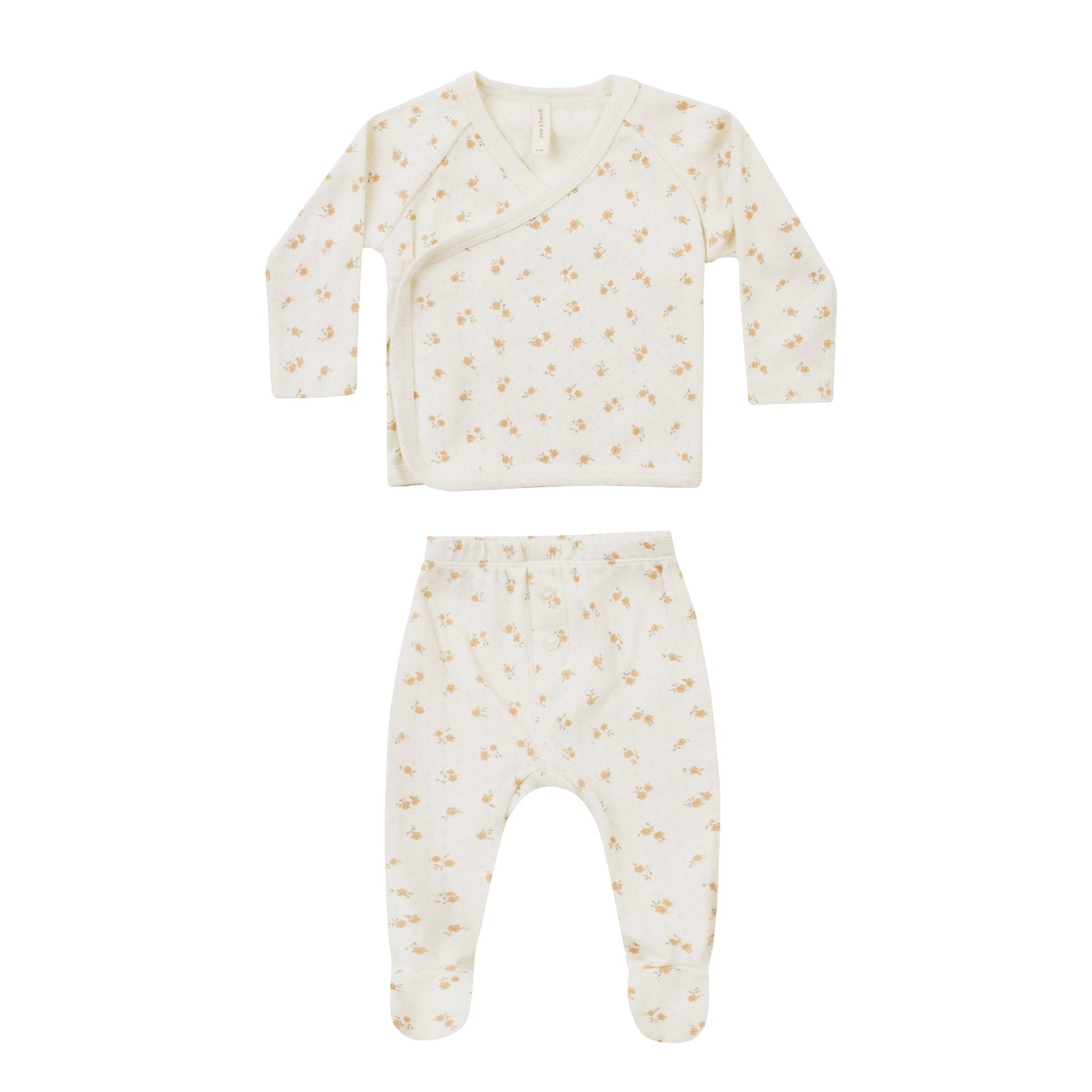 Pointelle Wrap Top + Footed Pant Set | Ditsy Melon