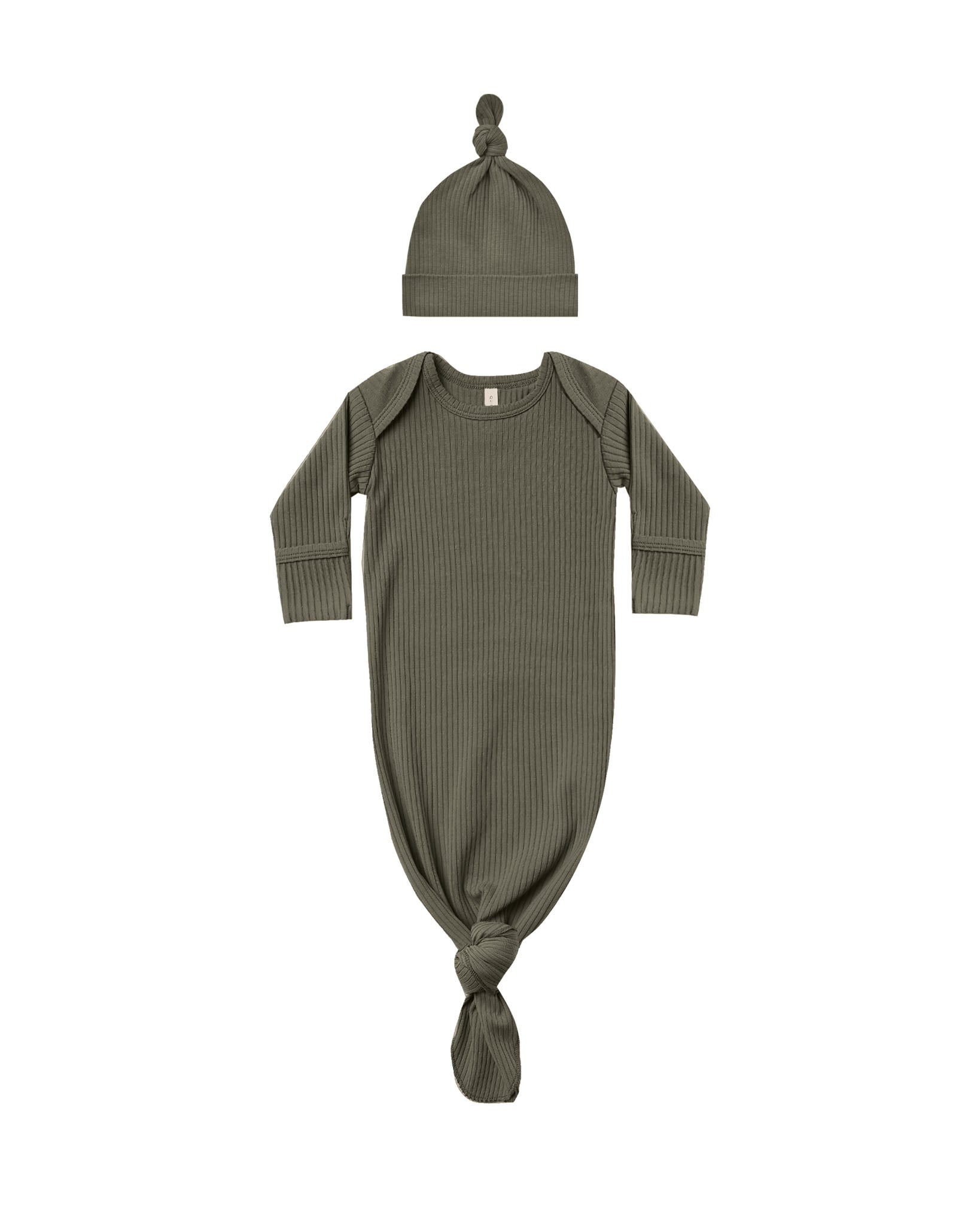 Ribbed Baby Knotted Gown + Hat | Forest