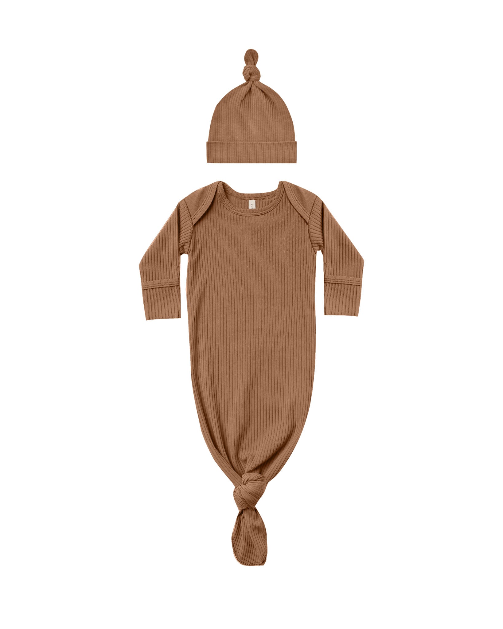Ribbed Baby Knotted Gown + Hat | Cinnamon