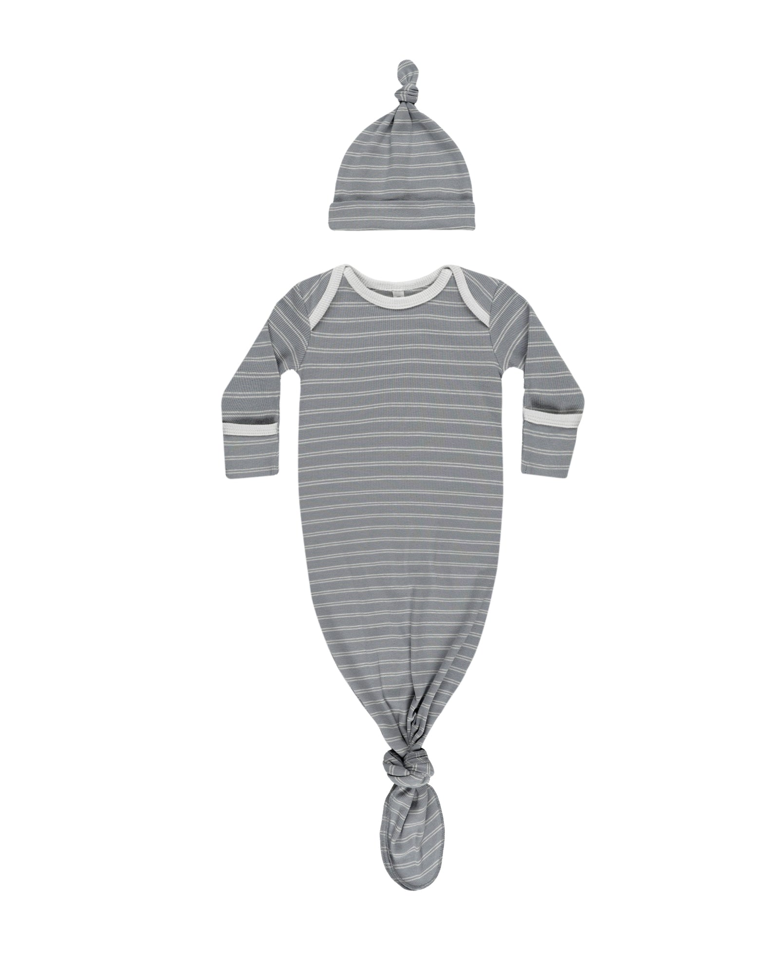 Knotted Baby Gown + Hat Set | Blue Pinstripe