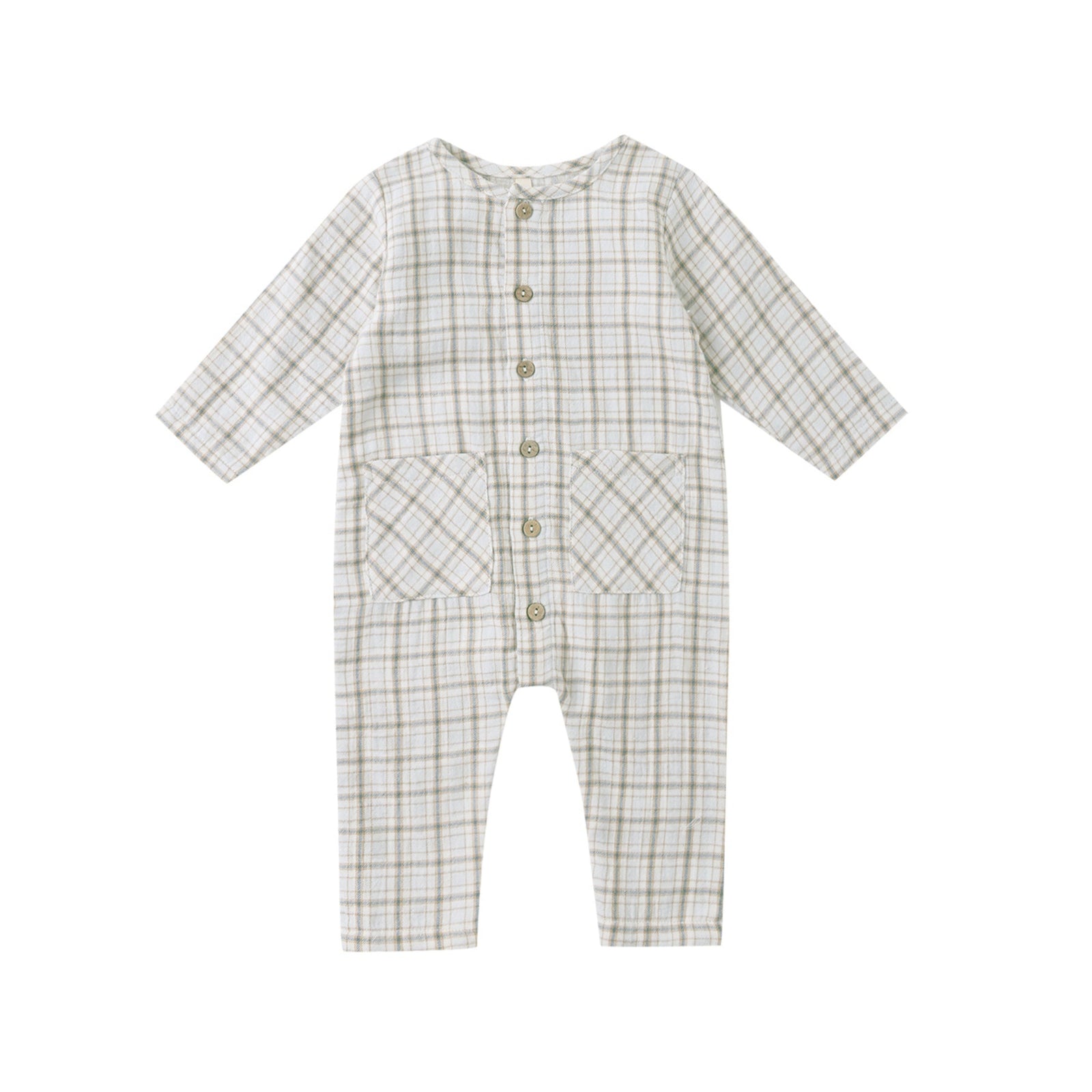 Pocketed Woven Jumpsuit | Blue Plaid