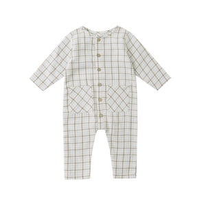 Pocketed Woven Jumpsuit | Blue Plaid
