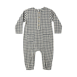Long Sleeve Woven Jumpsuit | Navy Check