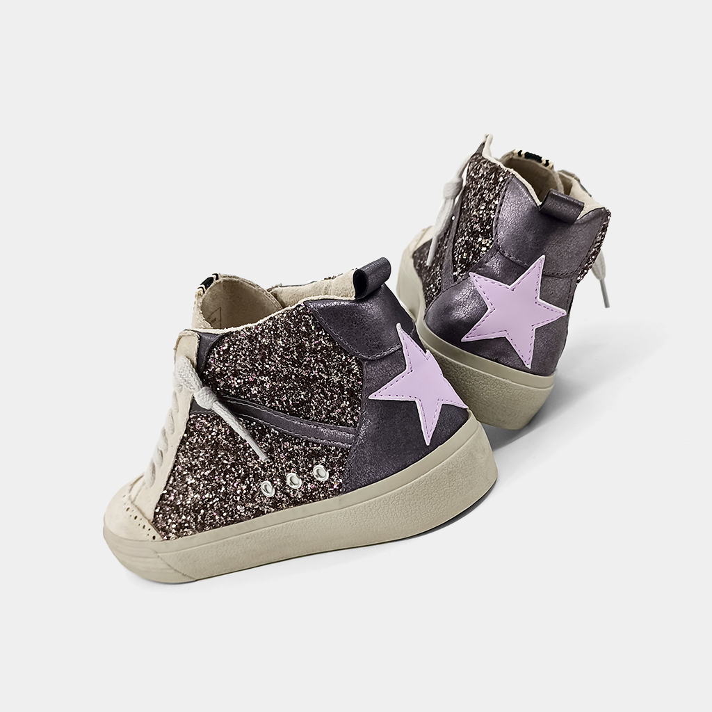 Riley Toddler and Kids Mid-Rise Sneaker | Pewter Glitter
