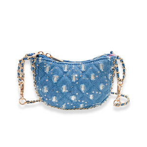 Denim Crescent Purse | Dark Blue
