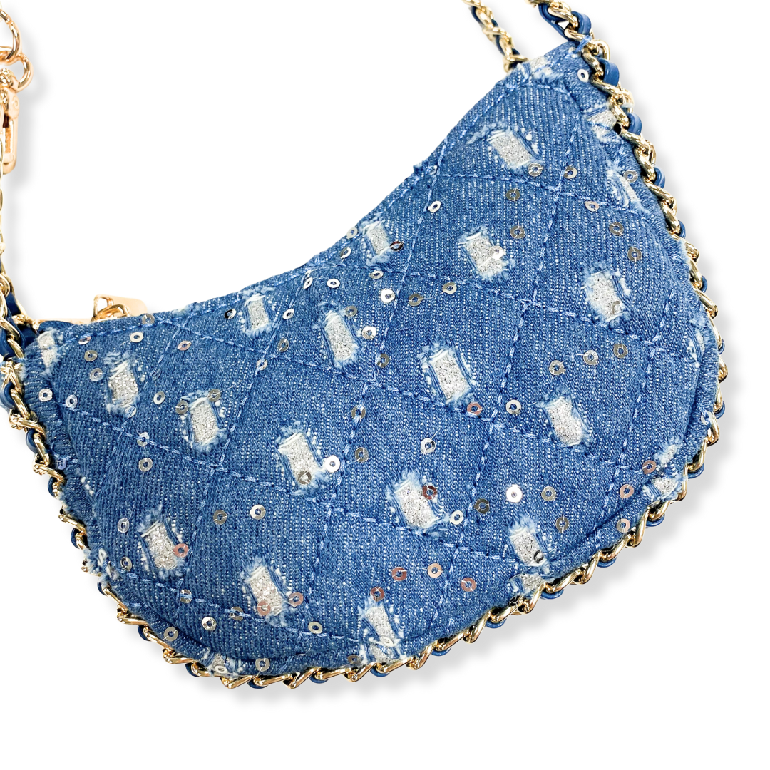 Denim Crescent Purse | Dark Blue