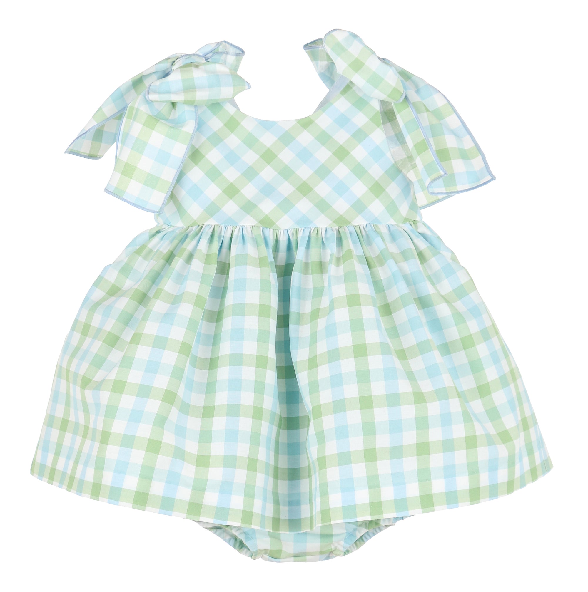 Pastel Plaid Bow Dress | Green and Blue