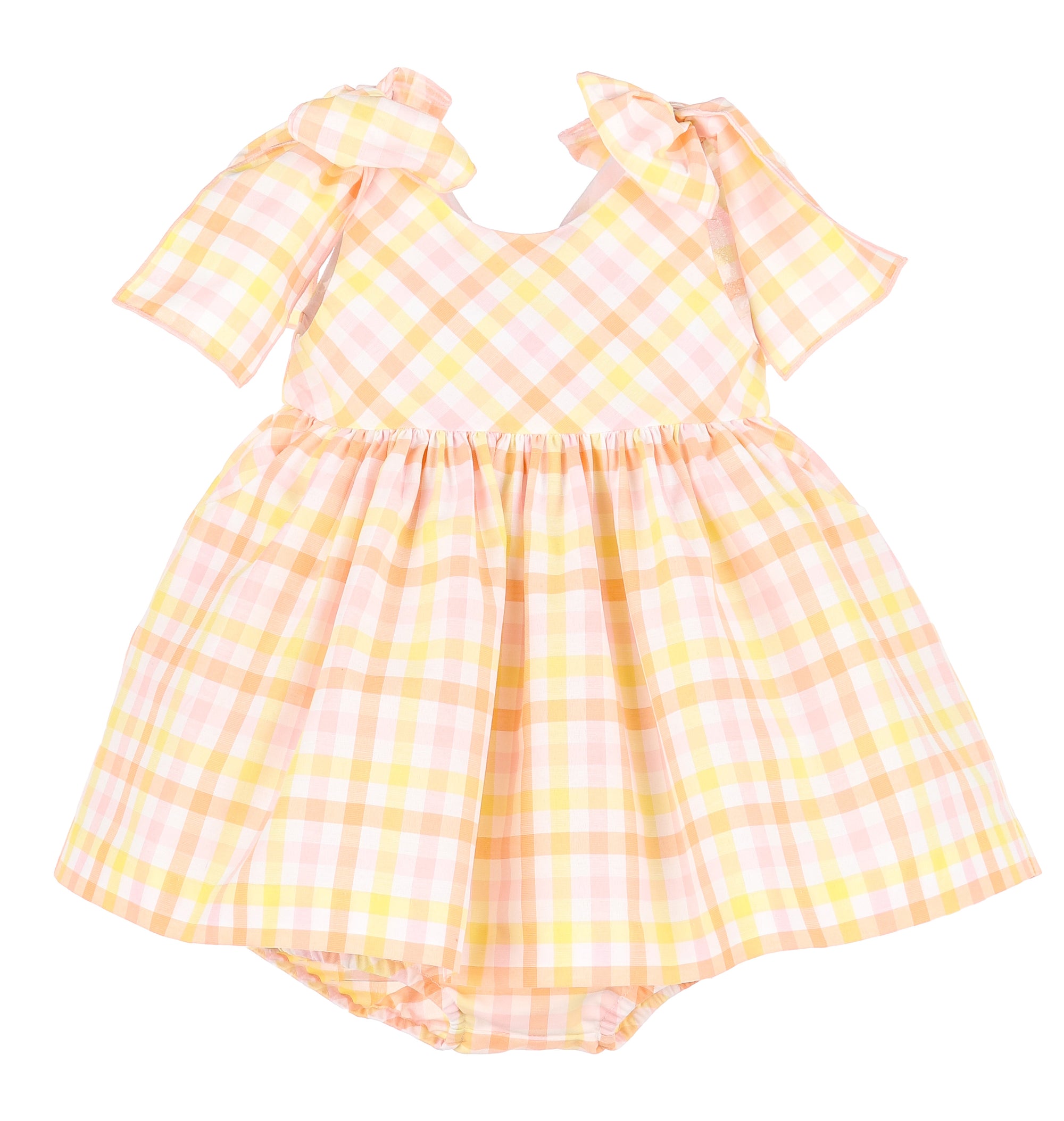Pastel Plaid Bow Dress | Pink and Yellow