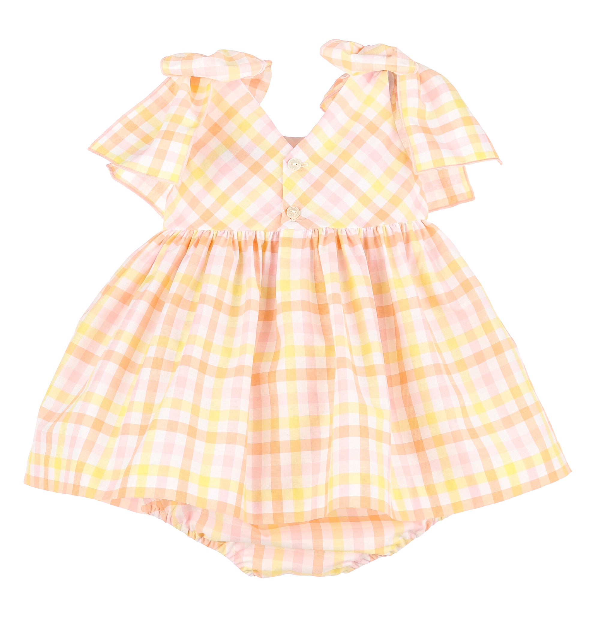 Pastel Plaid Bow Dress | Pink and Yellow