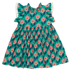 Girls Leila Dress | Green Ikat Floral
