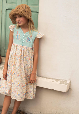 Midi Embroidered Dress | Spring Ditsy Print