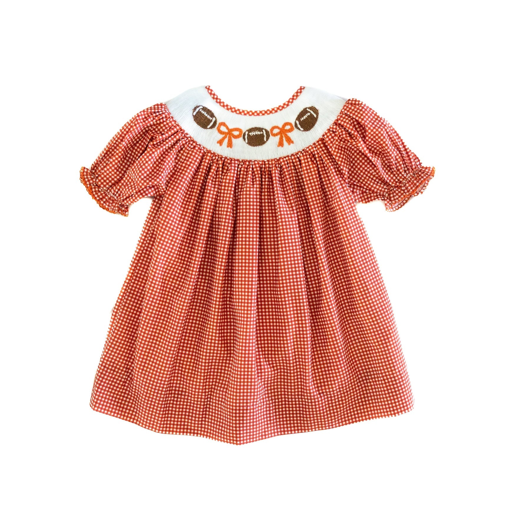 Burnt Orange Gingham Smocked Football Kate Dress