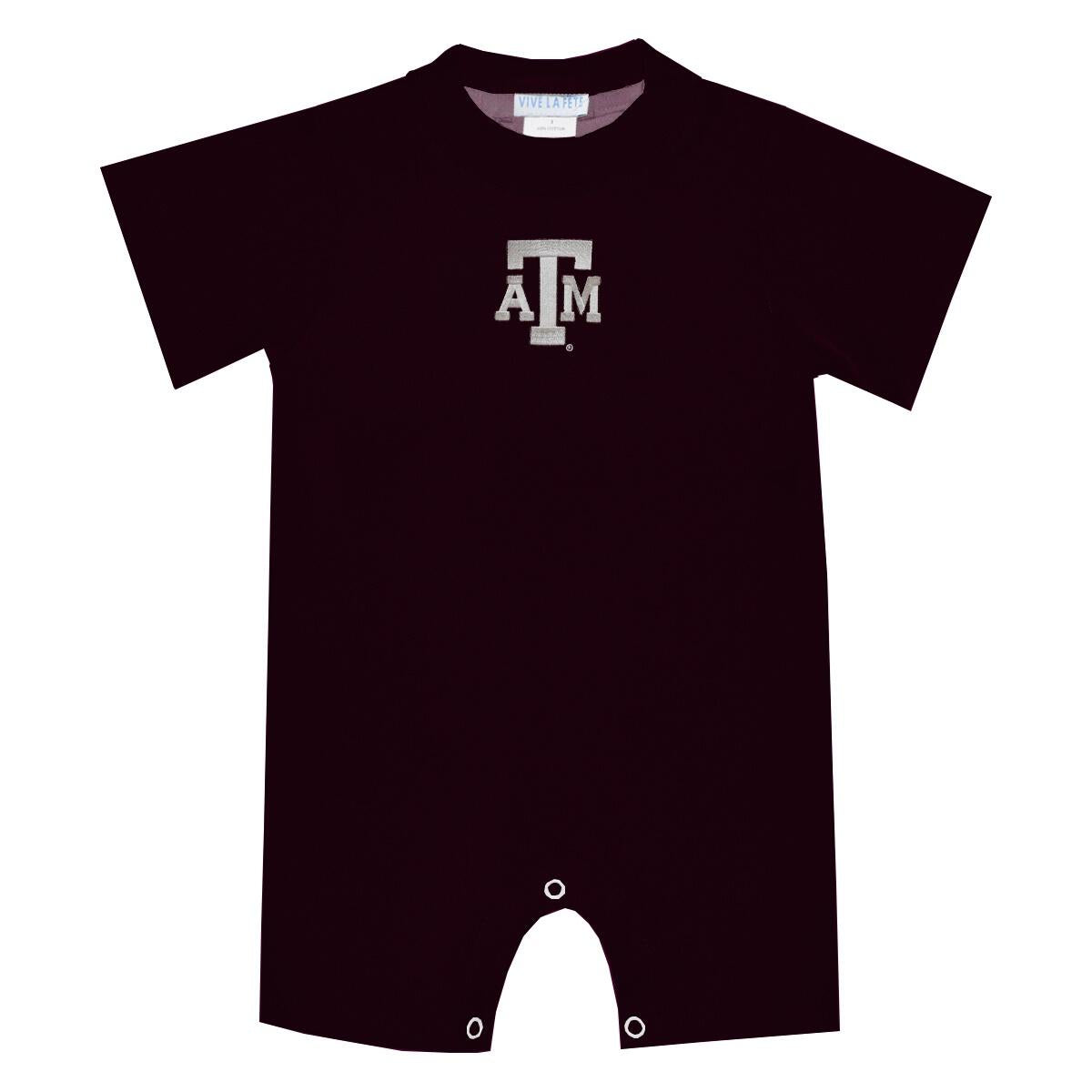 Texas A&M University Aggies Embroidered Maroon Knit Short Sleeve Boys Romper