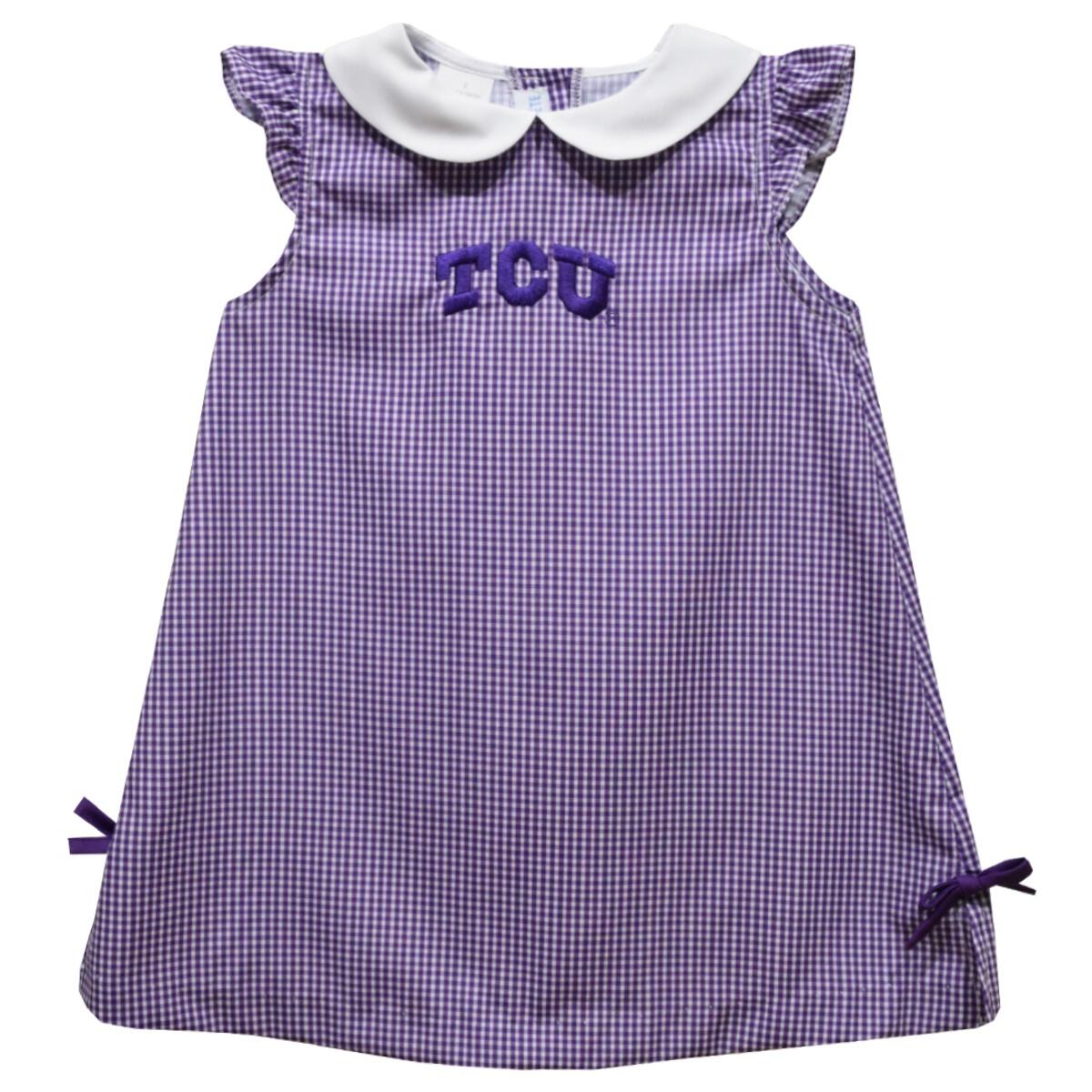 TCU Horned Frogs Embroidered Gingham A Line Dress