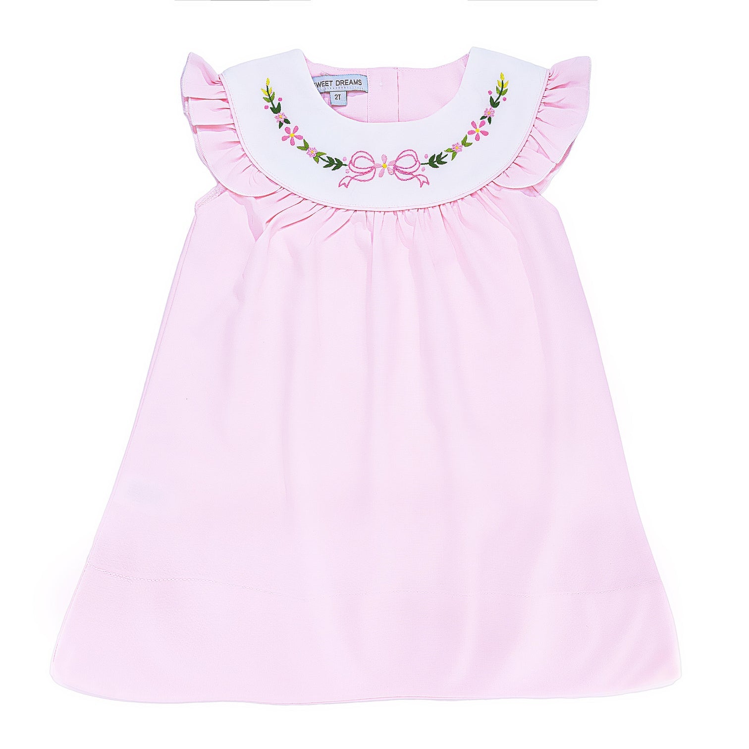 Pink Embroidered Bow and Flowers Dress