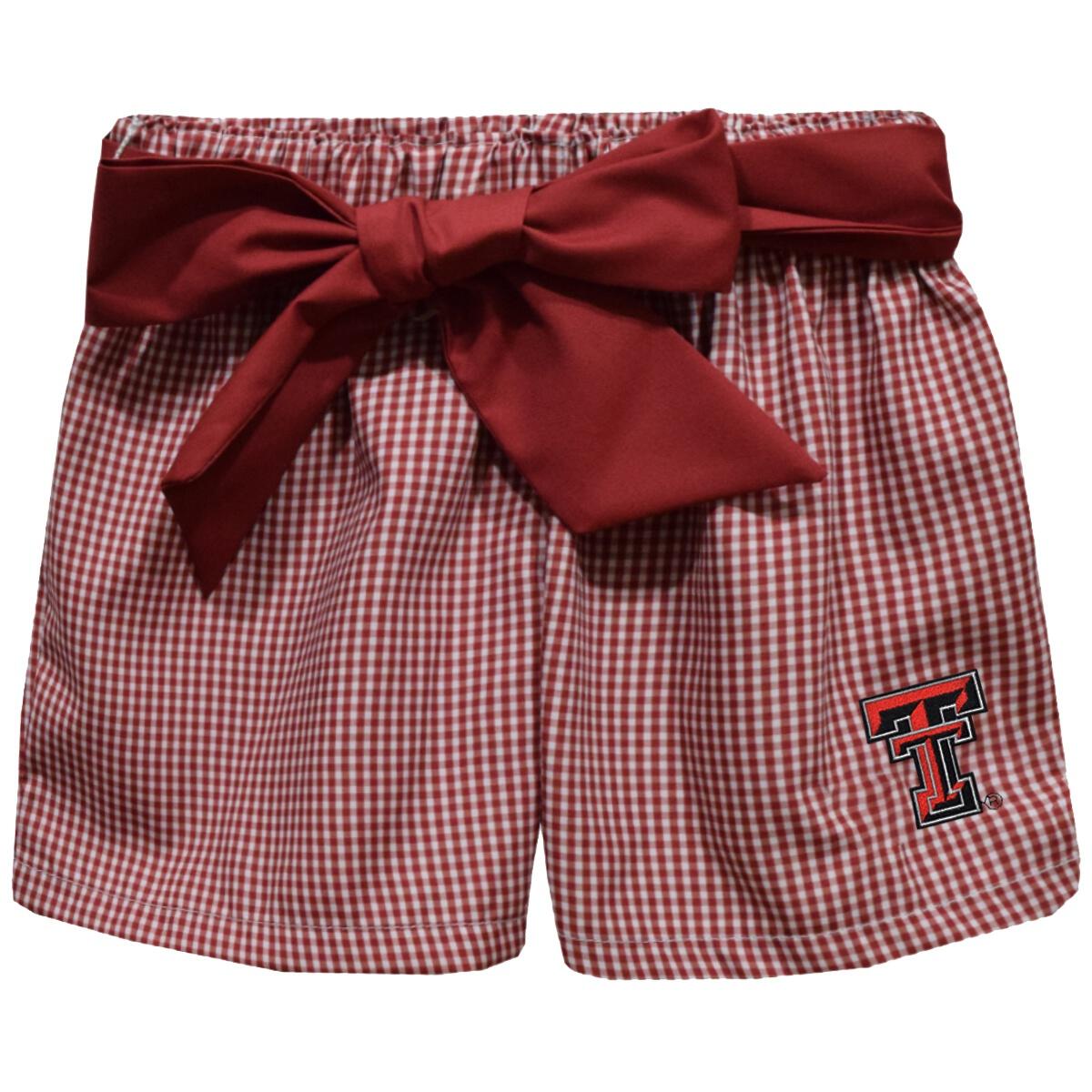 Texas Tech Red Raiders Embroidered Gingham Girls Short With Sash