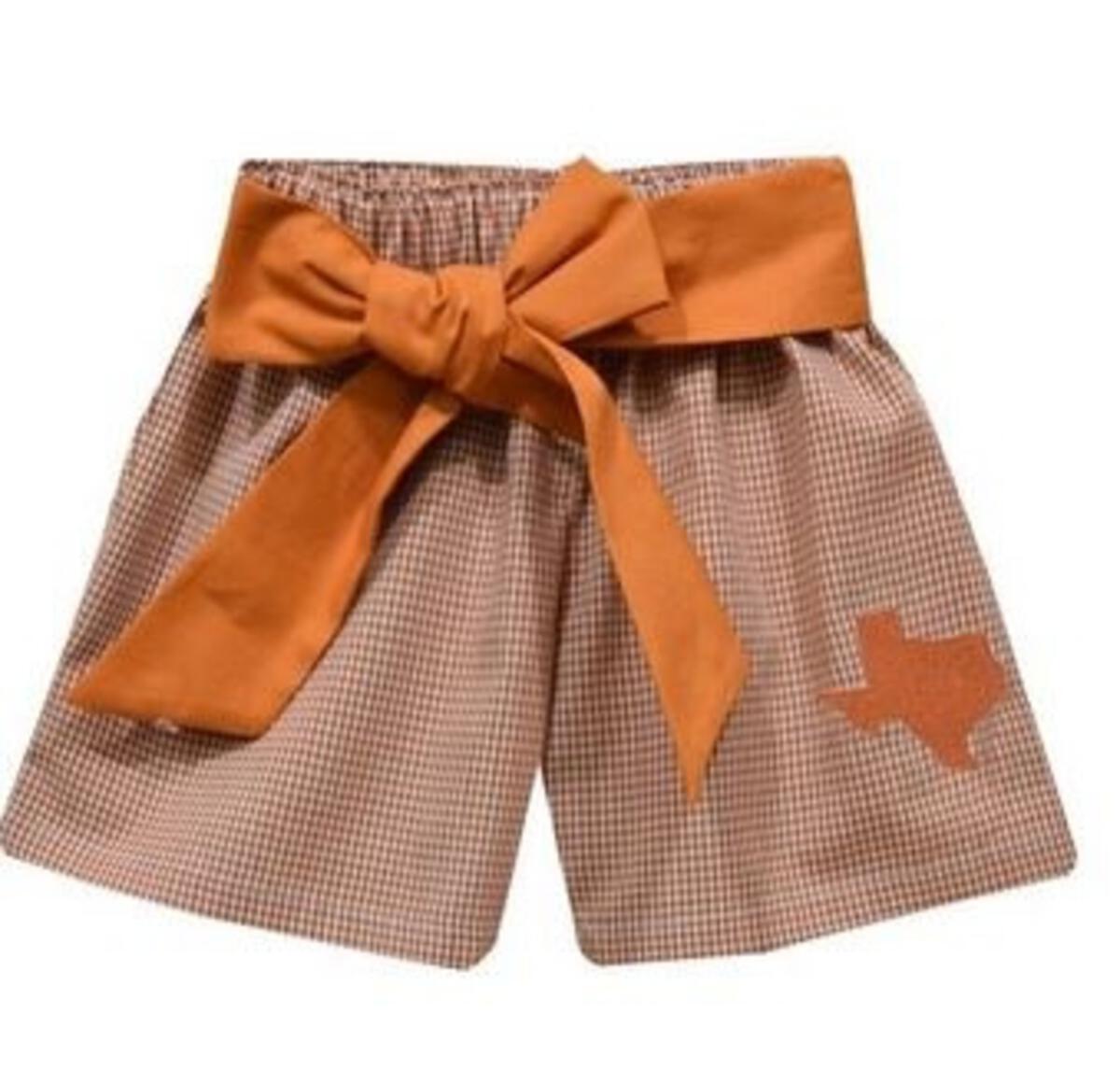 University of Texas Embroidered Rust Gingham Girls Short With Sash