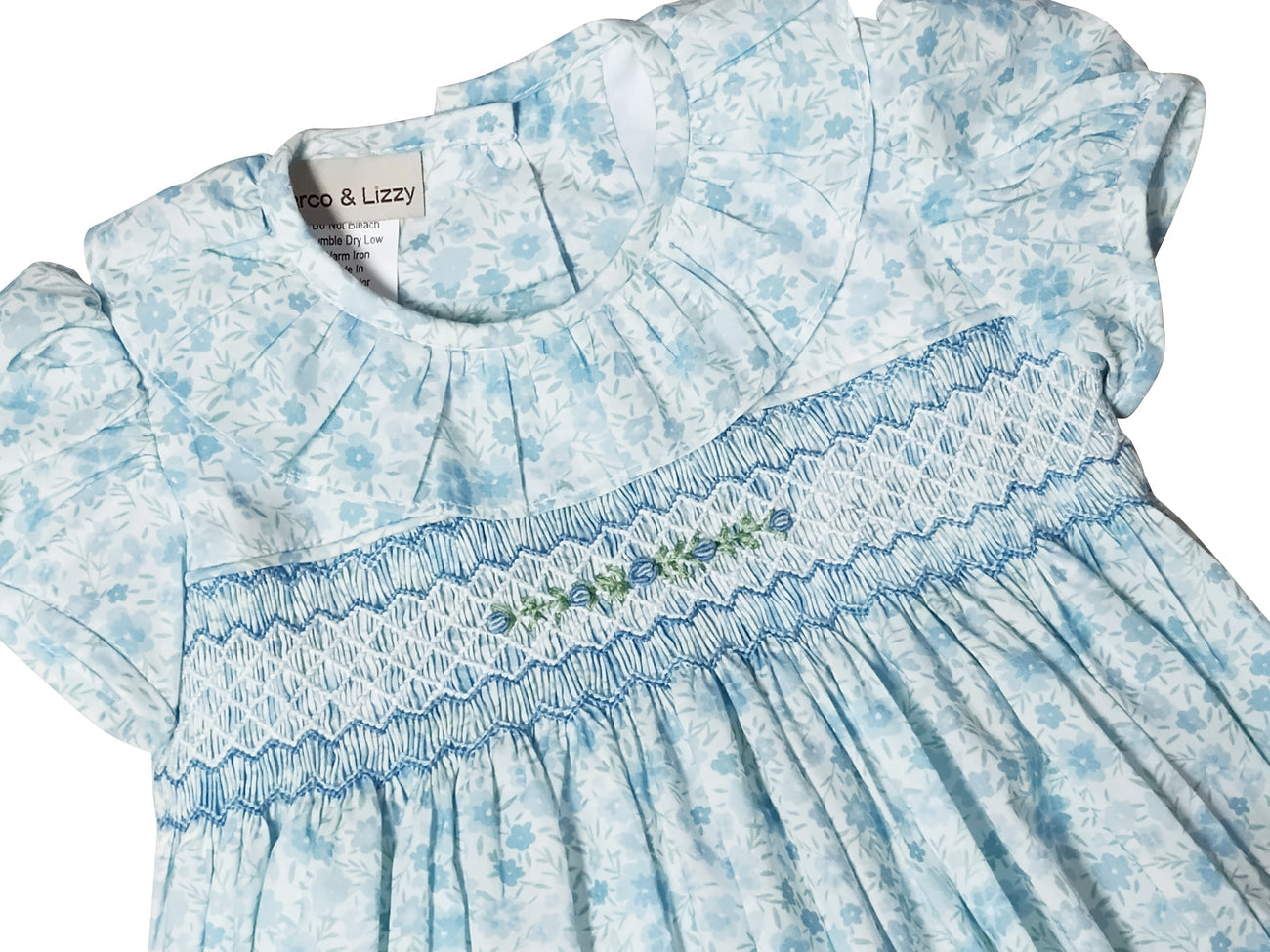 Carly Blue Flowers Print Smocked Baby Bubble