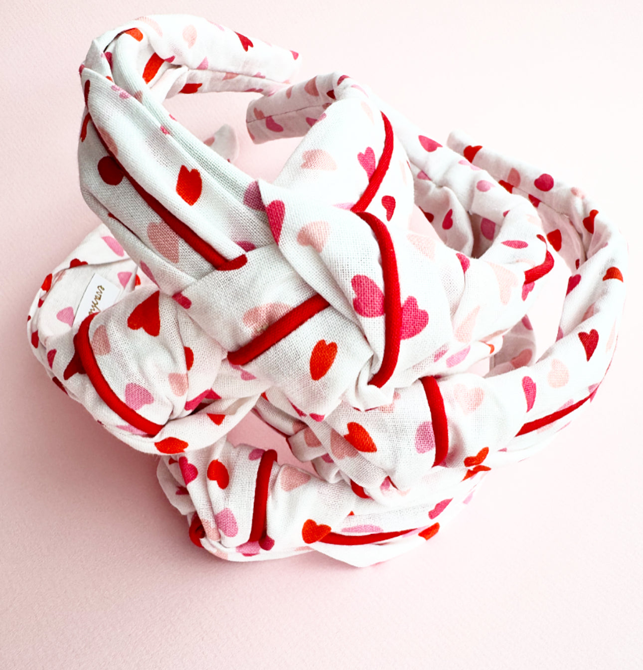 Valentines Heart Knotted Headband with Piping