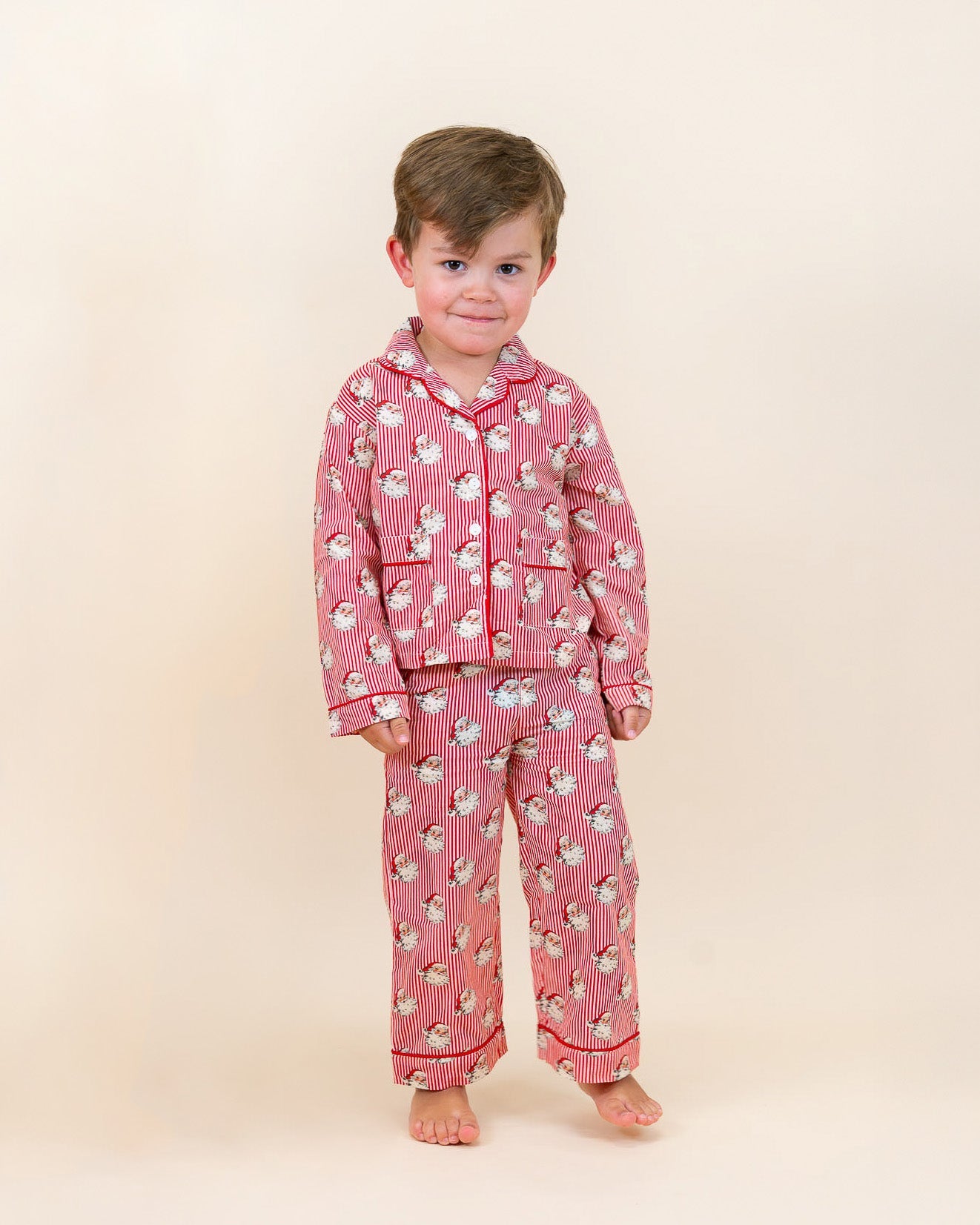 Red Striped Vintage Santa Button Down Pajama Set