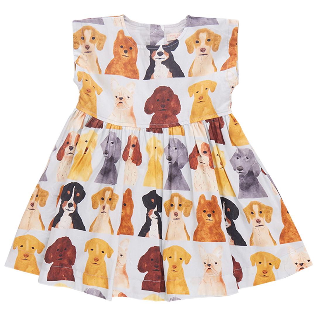 Adaline Dress | Light Blue Watercolor Dogs