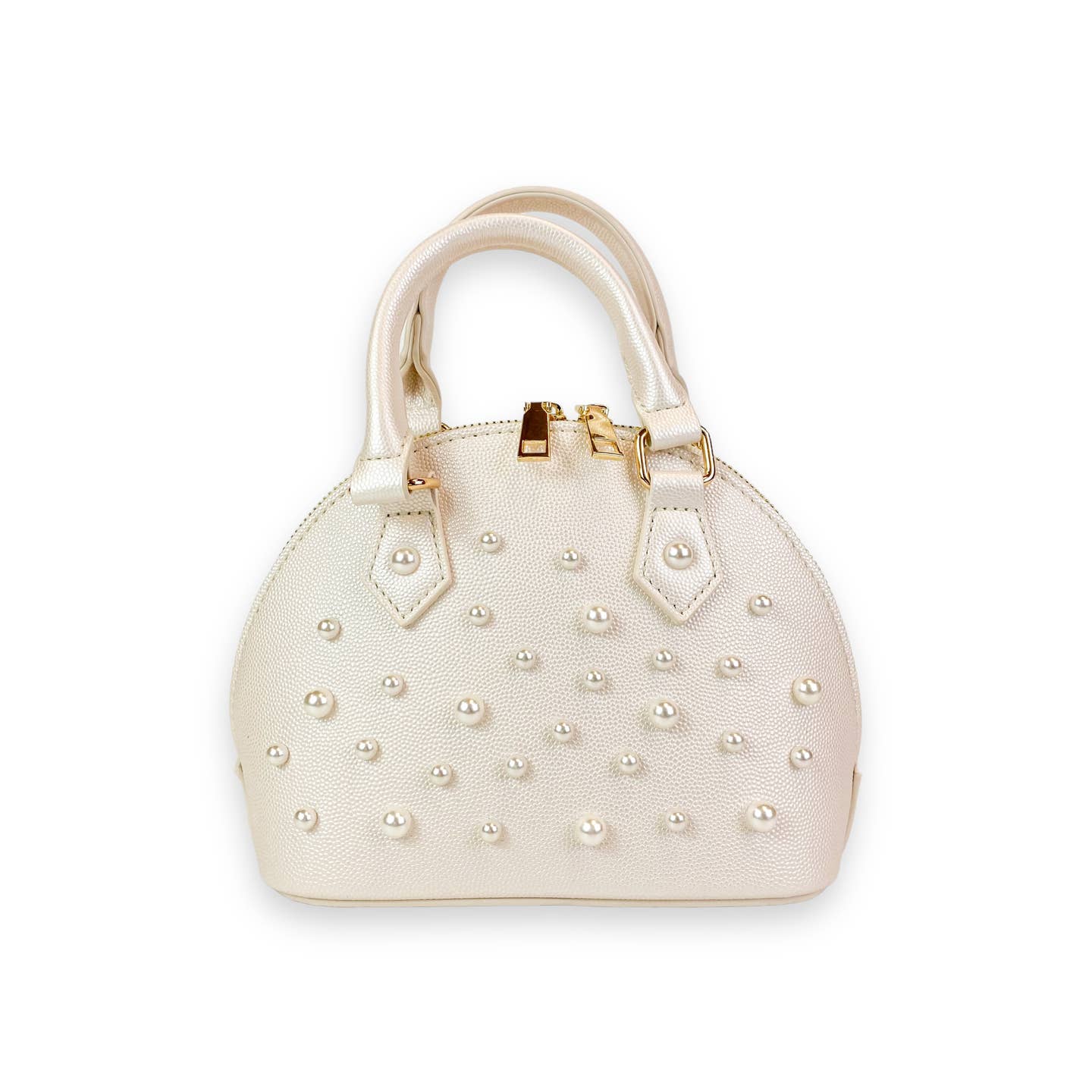 Pearl Studs Leather Satchel Bag | Cream