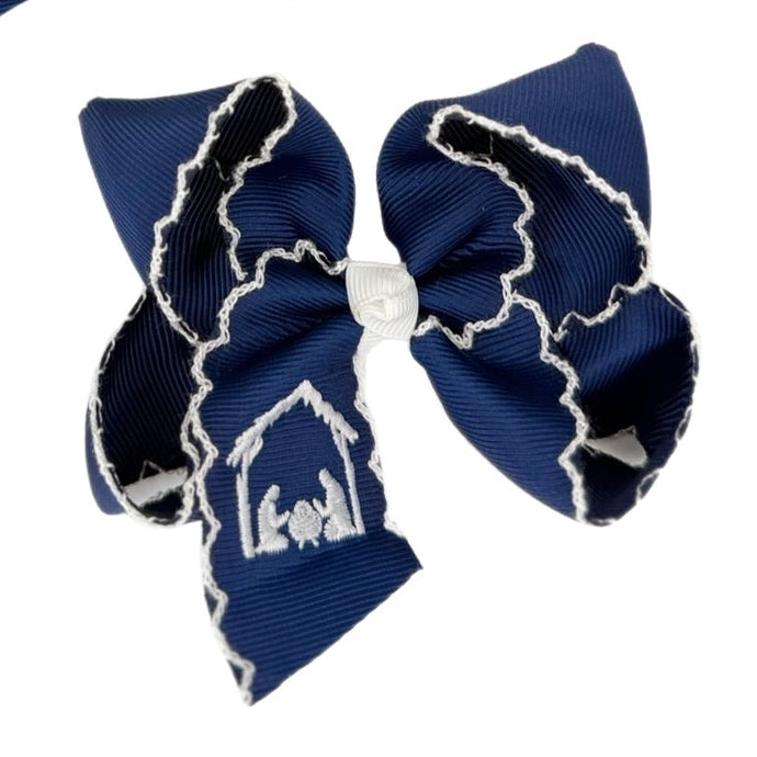 Navy Nativity Scene Moonstitch Grosgrain Hair Bow