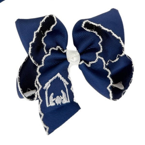 Navy Nativity Scene Moonstitch Grosgrain Hair Bow