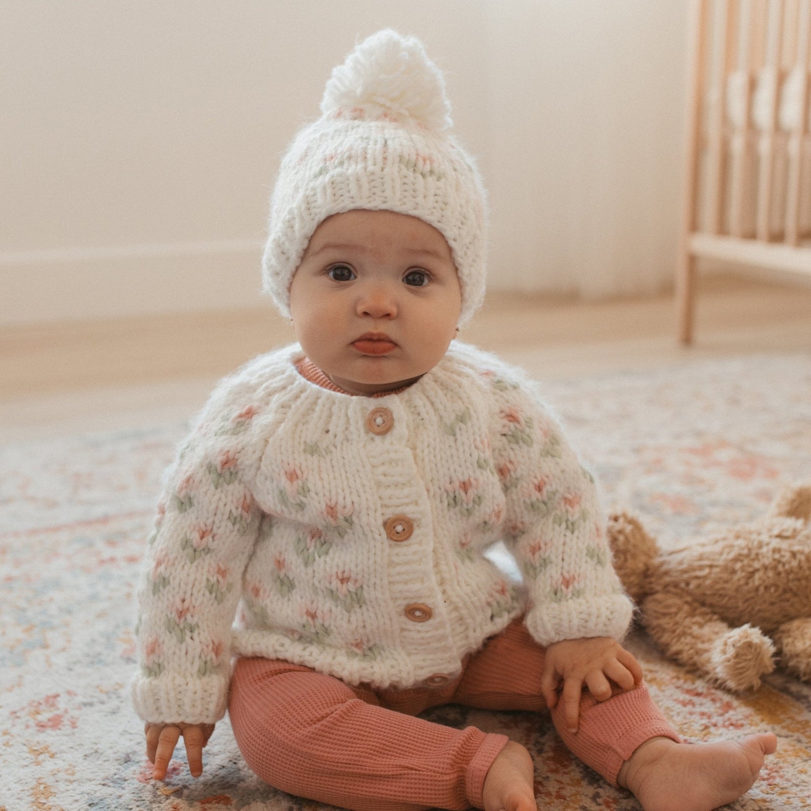 Bitty Blooms White Beanie Hat