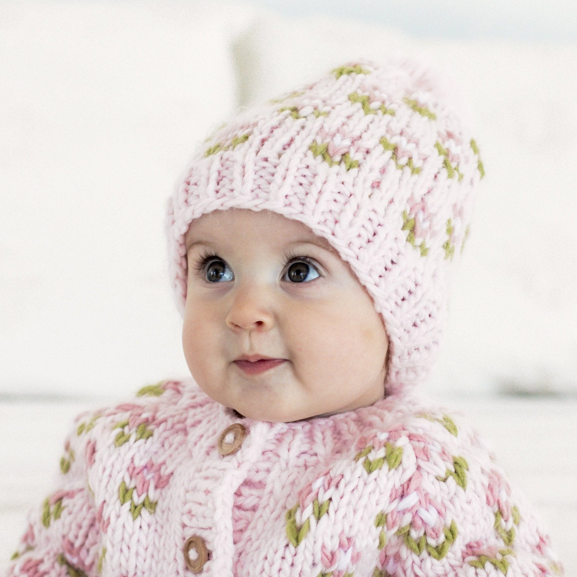 Bitty Blooms Blush Knit Beanie Hat