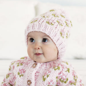 Bitty Blooms Blush Knit Beanie Hat