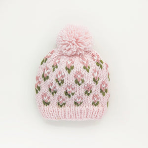 Bitty Blooms Blush Knit Beanie Hat