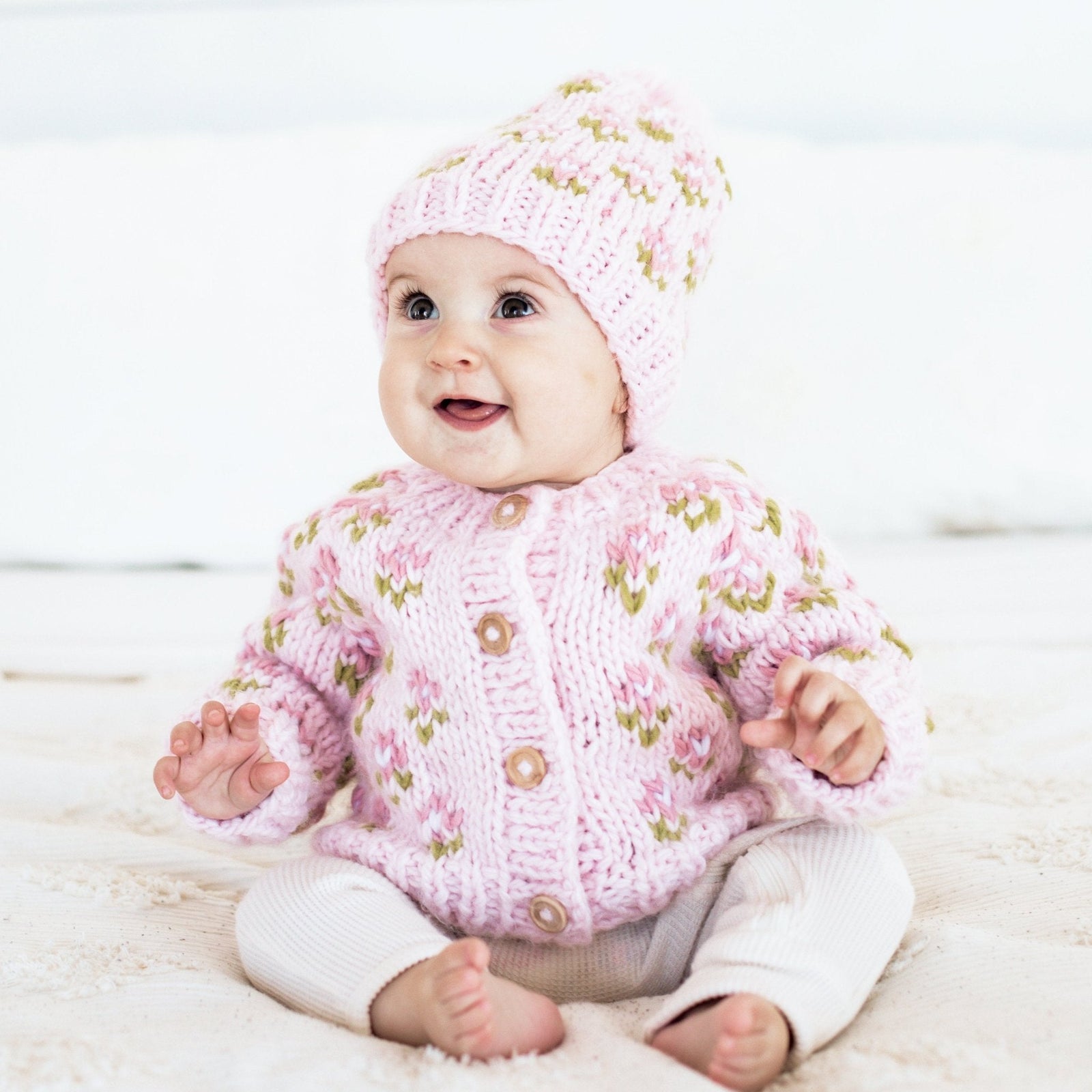 Bitty Blooms Blush Knit Beanie Hat